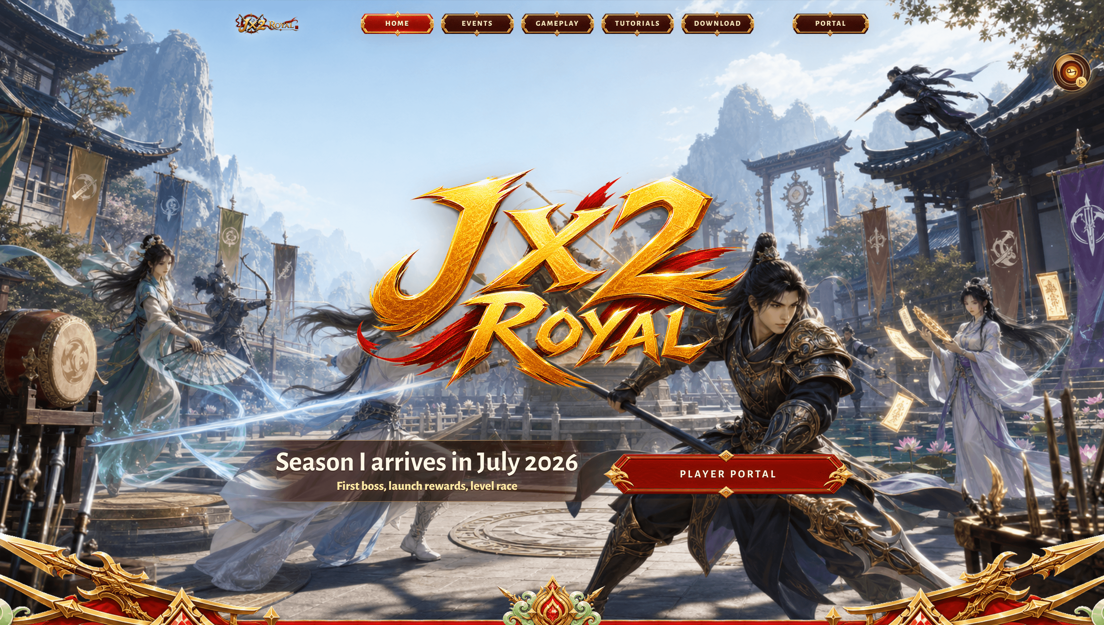 JX2 Royal homepage hero section.