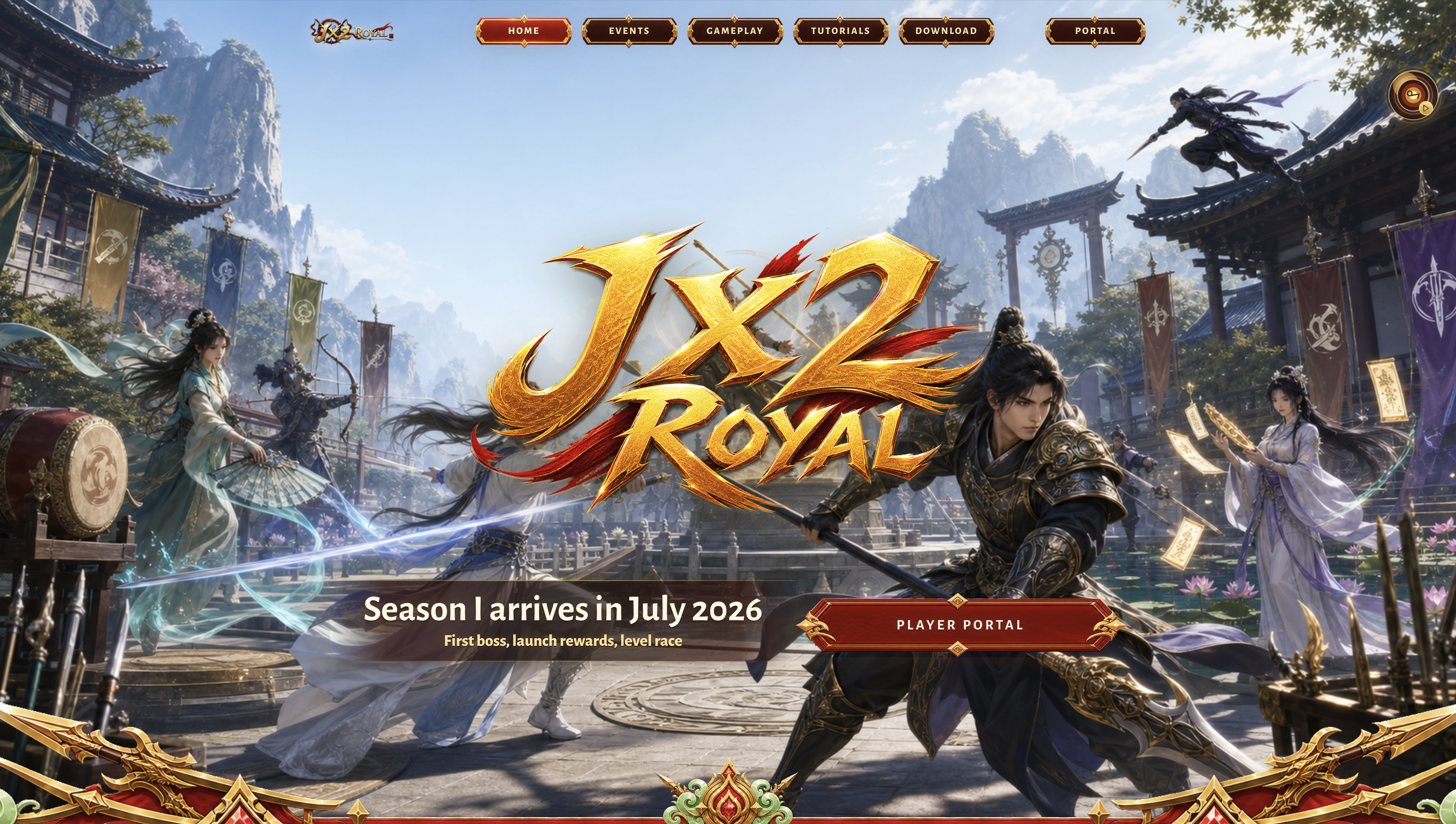 JX2 Royal homepage hero section.